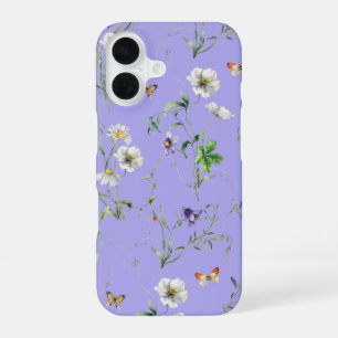 Coque iPhone 16 Fleurs sauvages et papillons sur lavande