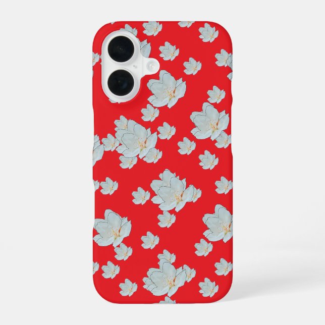 Coque iPhone 16 Fleurs sur rouge (Verso)