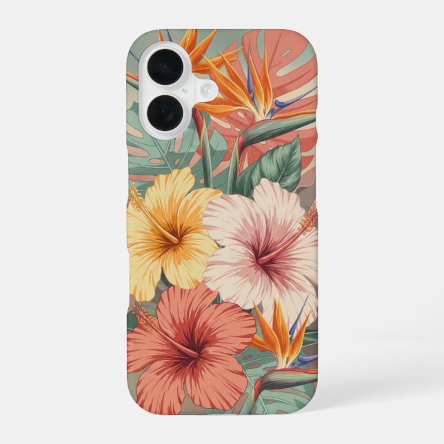 Coque iPhone 16 Fleurs tropicales vintage (Verso)
