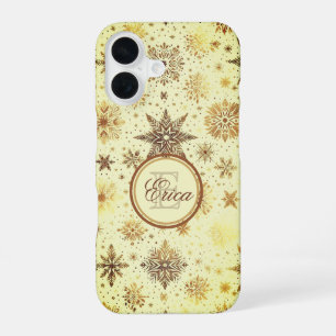 Coque iPhone 16 Flocon de Neige Doré Radiant Élégance