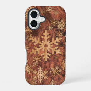 Coque iPhone 16 Flocons de neige en marqueterie graphique imprimé