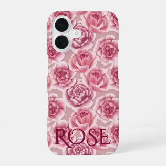 Coque iPhone 16 Floral Beauty - motif rose et nom.
