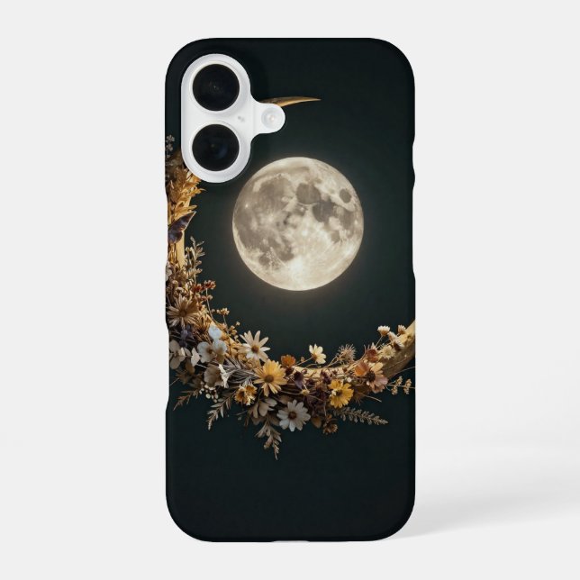 Coque iPhone 16 Floral Crescent Moon Celestial Case (Verso)