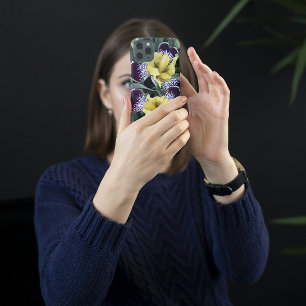 Coque iPhone 16 Floral d'Irises pourpre et jaune sans fil