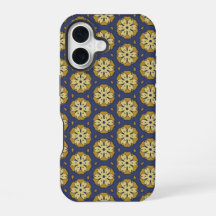 Floral or et bleu et Motif Teardrop