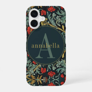 Coque iPhone 16 Floral vintage de crapaud rouge William Morris Mon