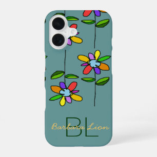 Coque iPhone 16 flowered on blue personalized