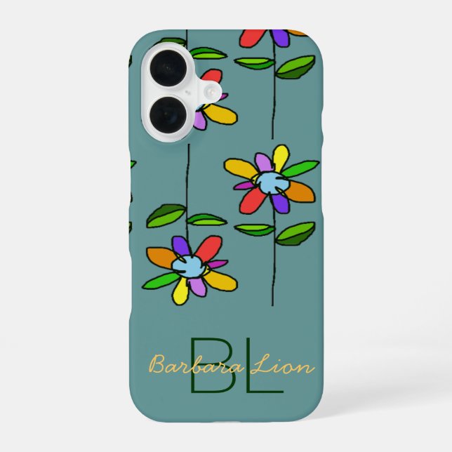 Coque iPhone 16 flowered on blue personalized (Verso)