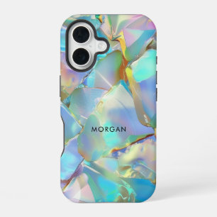 Coque iPhone 16 Fond Opale & Nom Noir