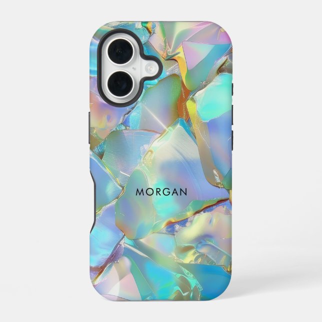 Coque iPhone 16 Fond Opale & Nom Noir  (Verso)
