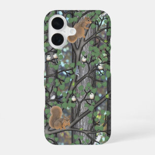 Coque iPhone 16 forêt avec oiseaux et écureuils