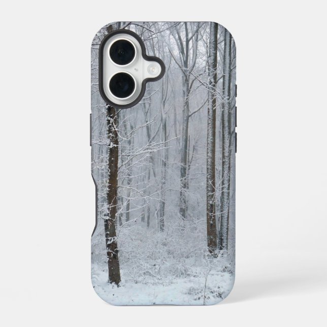 Coque iPhone 16 Forêt d'arbres enneigés (Verso)