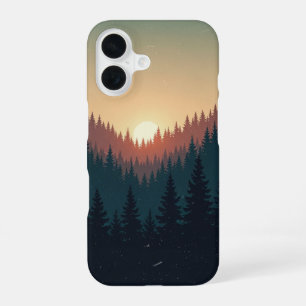Coque iPhone 16 Forêt vintage au lever du soleil