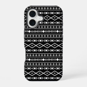 Coque iPhone 16 Formes aztèques Motif blanc gris noir