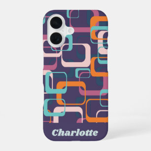 Coque iPhone 16 Formes Rétro du Milieu du Siècle Violet Personnali