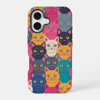 Coque iPhone 16 Foule de chats colorés