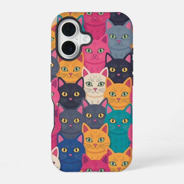 Coque iPhone 16 Foule de chats colorés (Verso)