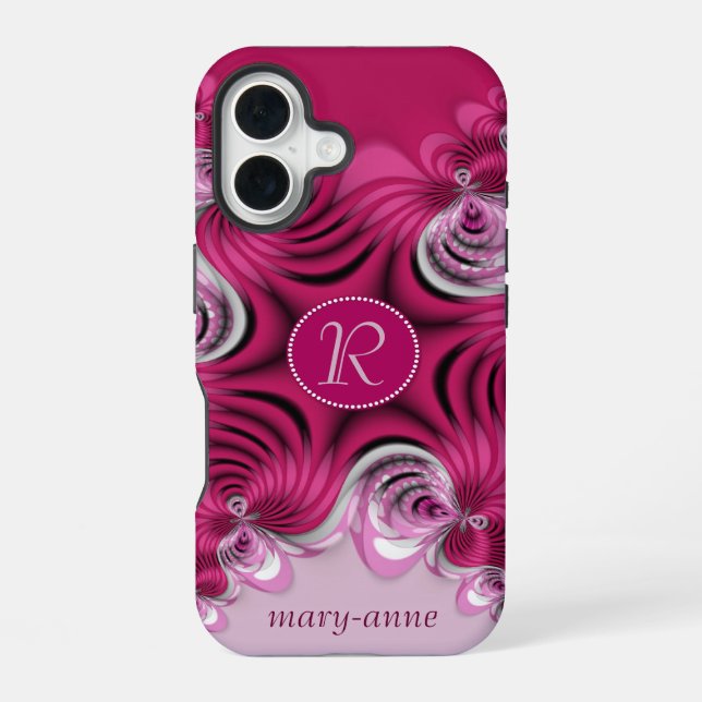 Coque iPhone 16 Fractal rose flèches Monogramme Nom iPhone6 Case (Verso)