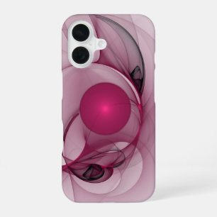 Coque iPhone 16 Fractale balançante, Art abstrait moderne rose bai
