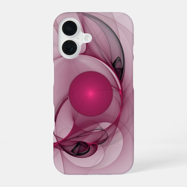 Coque iPhone 16 Fractale balançante, Art abstrait moderne rose bai (Verso)