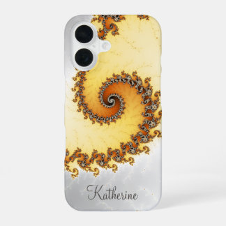 Coque iPhone 16 Fractale en spirale orange personnalisée