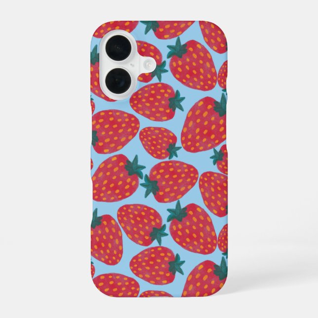 Coque iPhone 16 Fraise bleu (Verso)