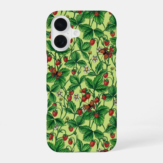 Coque iPhone 16 Fraises des bois sur melon miel (Verso)