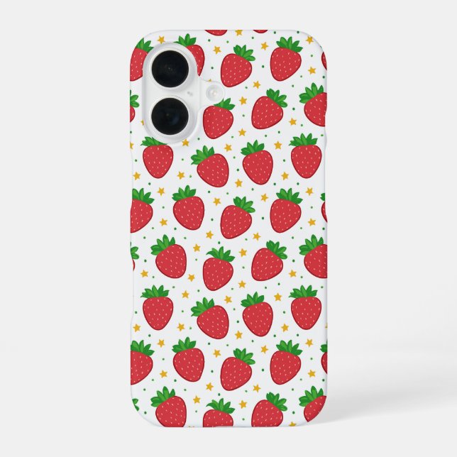 Coque iPhone 16 Fraises mignonnes et étoiles (Verso)