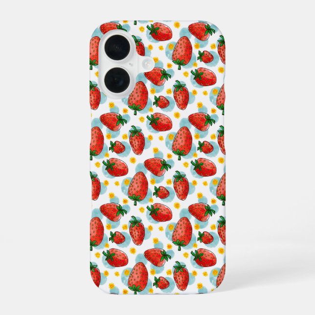 Coque iPhone 16 Fraises & Pâquerettes (Verso)