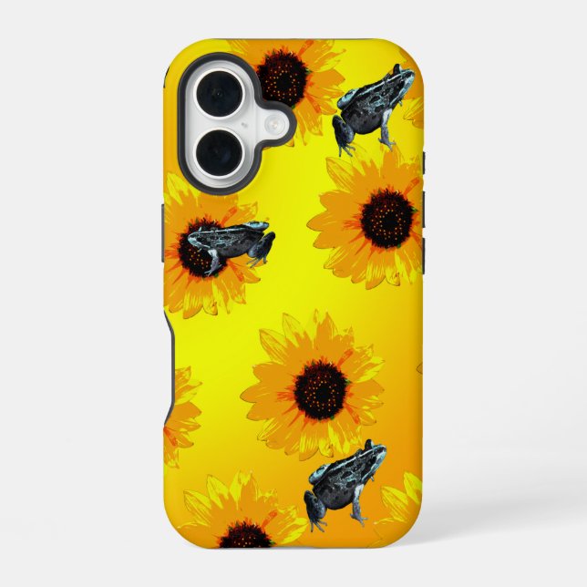 Coque iPhone 16 "Frogs and Sunflowers: A Playful Nature Pattern" (Verso)