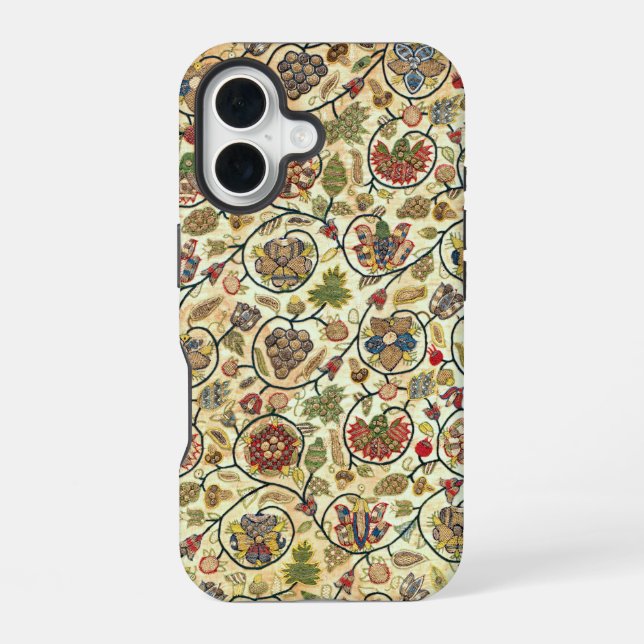 Coque iPhone 16 Fruits et fleurs de broderie (Verso)