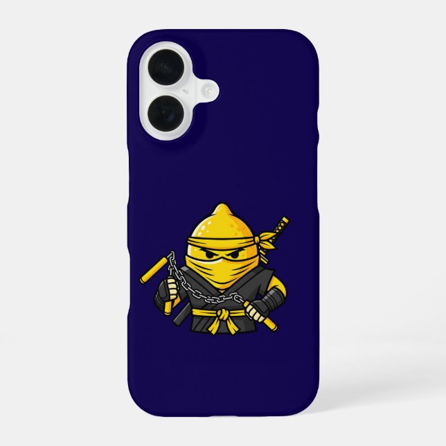 Coque iPhone 16 Funny Lemon Shinobi Ninja Nunchucks Illustration (Verso)