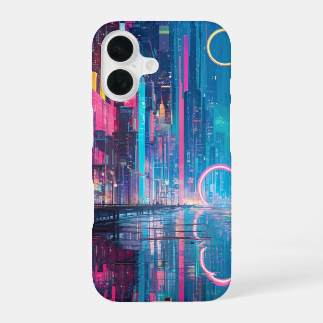 Coque iPhone 16 Futuristic Vibrant Neon Night Cityscape (Verso)