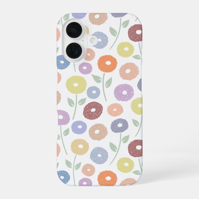 Coque iPhone 16 Fuzzy Flower Rpt Pattern Pastels on White (Verso)