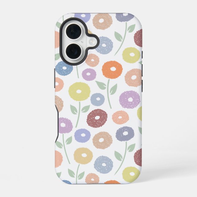 Coque iPhone 16 Fuzzy Flower Rpt Pattern Pastels on White (Verso)