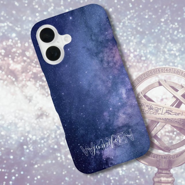 Coque iPhone 16 Galaxie bleue et violette (Customizable iPhone Case for Stargazers and Hobby Astronomers)
