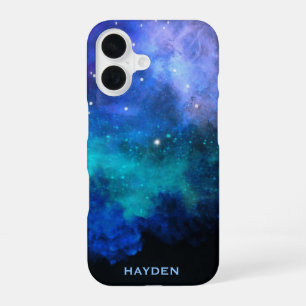 Coque iPhone 16 Galaxie Personnalisée Nébuleuse Froide Bleue