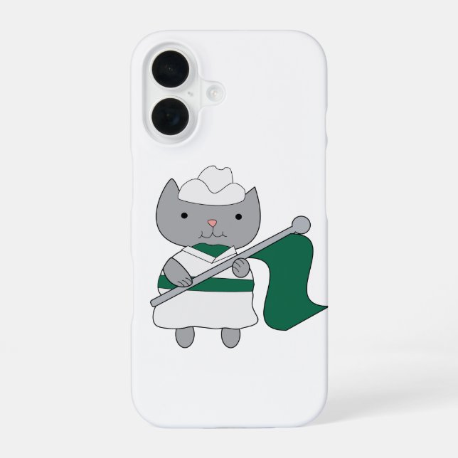 Coque iPhone 16 Garde couleur chat vert blanc (Verso)