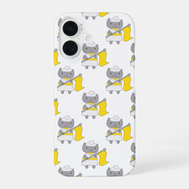 Coque iPhone 16 Garde de couleur Chat Gris Jaune et Blanc (Verso)