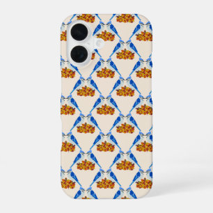 Coque iPhone 16 Geais Bleus S'Embrassant Motif Mariage D'Automne