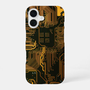 Coque iPhone 16 Geek Sortie carte circuit électronique orange PCB