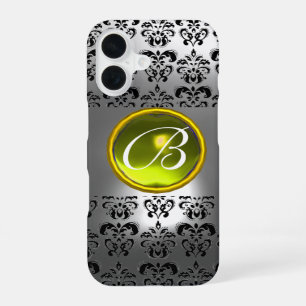 Coque iPhone 16 GEMME MONOGRAMME DAMASK Jaune cristal blanc