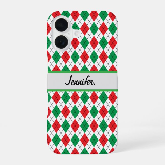 Coque iPhone 16 Géométrie rouge et verte de Noël (Verso)