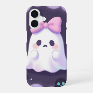 Coque iPhone 16 Ghost with Pink Bow Pastel Halloween Case