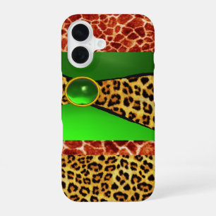 COQUE iPhone 16 GIRAFFE LÉOPARD PEAU VERT EMERALD GEM IMPRIMÉ