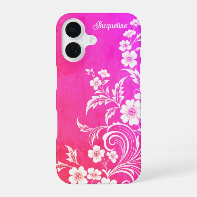 Coque iPhone 16 Glamme rose chaud florale (Verso)