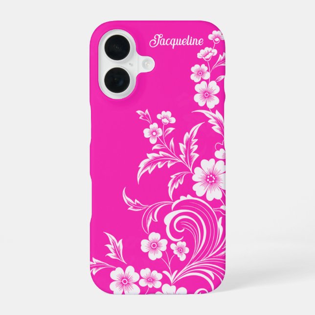 Coque iPhone 16 Glamme rose chaud florale (Verso)