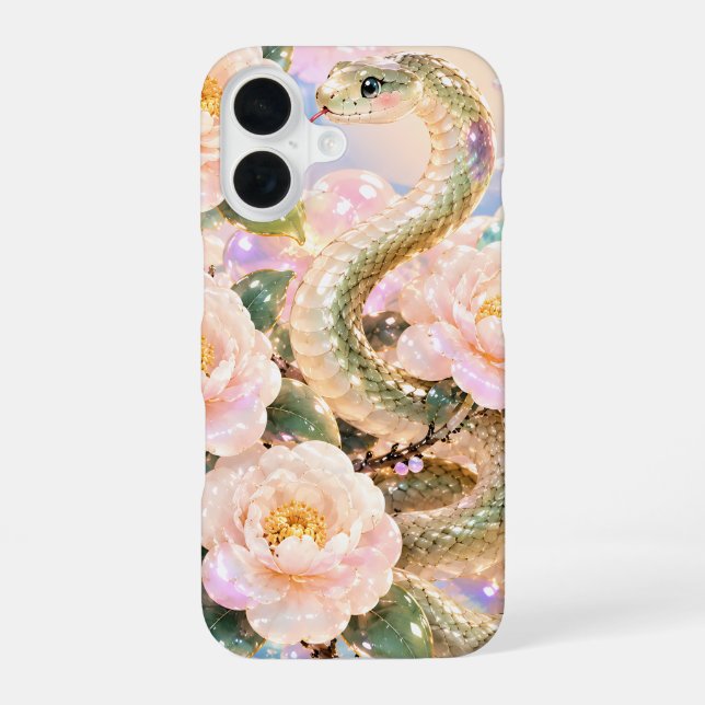 Coque iPhone 16 Glossy Snake & Floral (Verso)