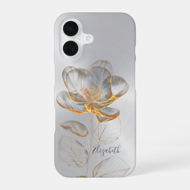 Coque iPhone 16 Gold Rose Silver Ajouter un nom (Verso)