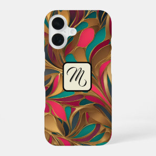 Coque iPhone 16 Gold Turquoise et Ruby Splash